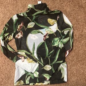 WHBM Floral sheer mock neck blouse
